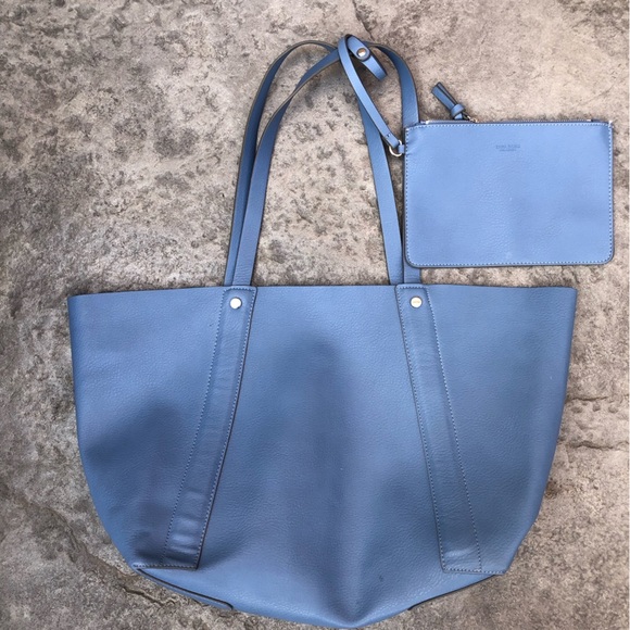 Zara reversible oversized tote bag blue / silver grey with pouch - Picture 9 of 11